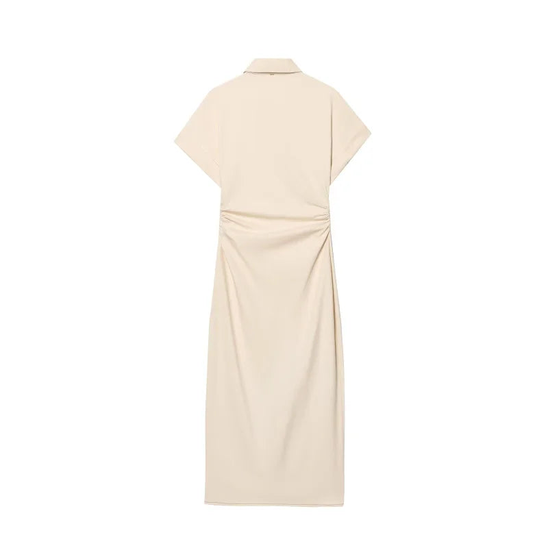 Women's Midi Dress – Slim V-Neck Pencil
