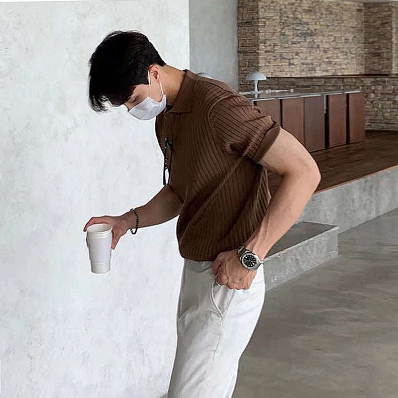 Men's Striped Knit Polo – Summer Slim Fit