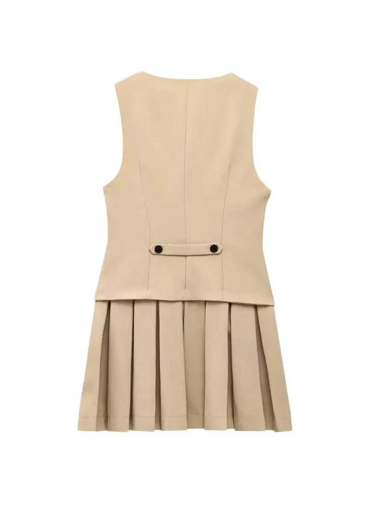 Women's V-Neck Pleated Mini Dress
