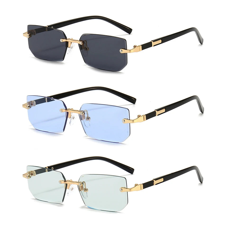 Rimless Rectangle Sunglasses – Unisex Mirror Lens