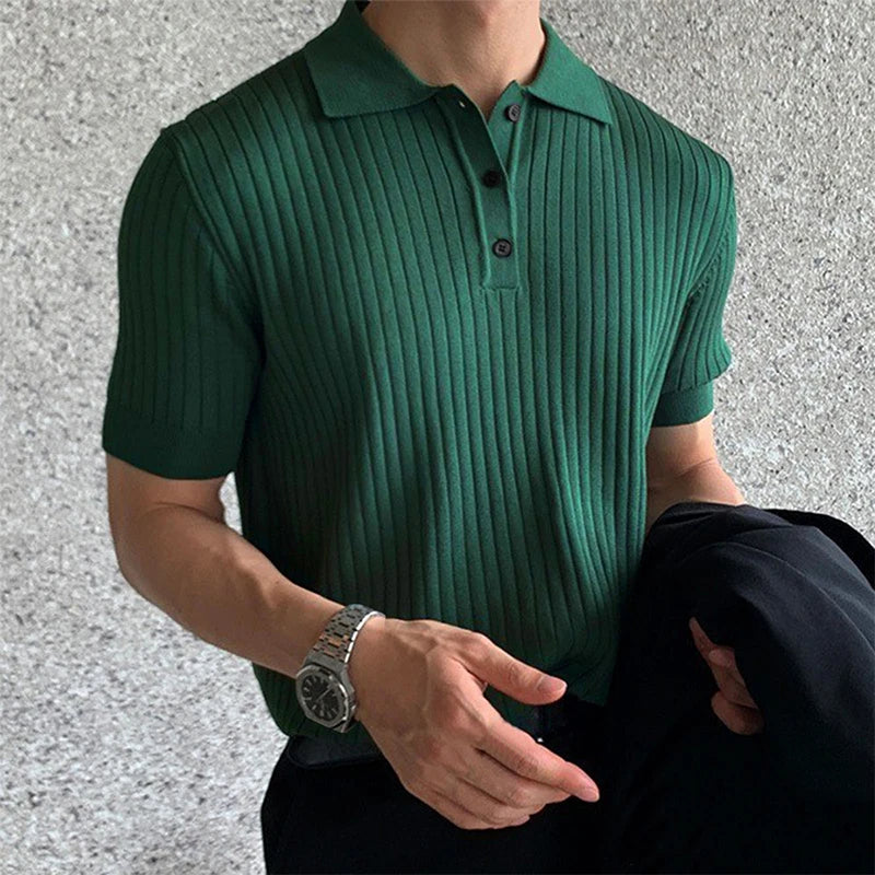 Men's Striped Knit Polo – Summer Slim Fit