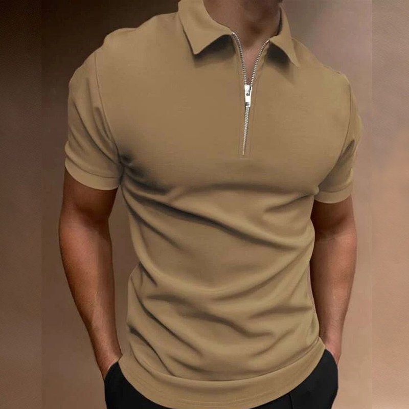 Summer Men's Solid Color Polo Shirt Short Sleeve Turn-Down Collar Zipper Tshirts &for Men Casual Streetwear New Male Tops