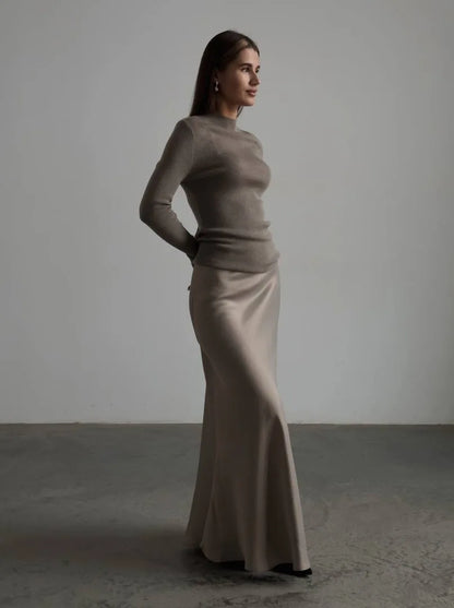 Bornladies Casual Satin Women'S Skirt Spring Summer Fashion Loose High Waist Maxi Skirts Elegant Simple Slik Fishtail Skirt