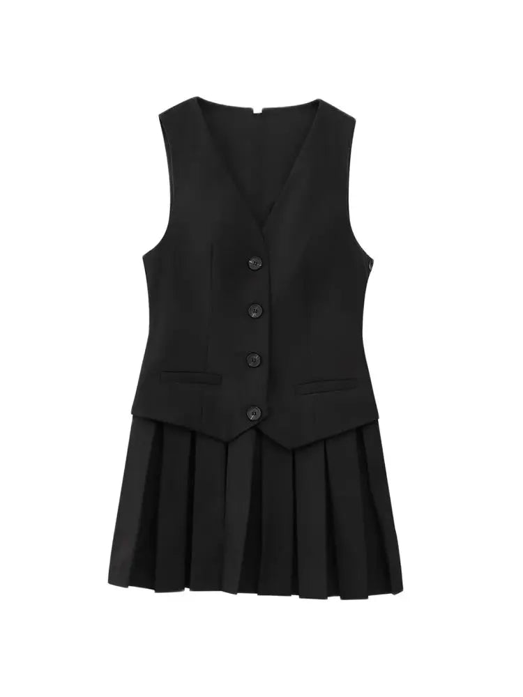 Women's V-Neck Pleated Mini Dress