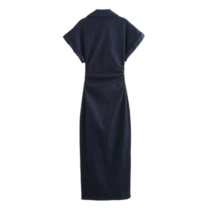 Women's Midi Dress – Slim V-Neck Pencil