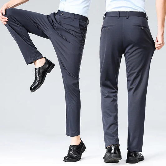 29-42 Men's Summer Pants Thin Straight Stretch Casual Pants with No Trace No Ironing Fabric Silky and Cool Feeling