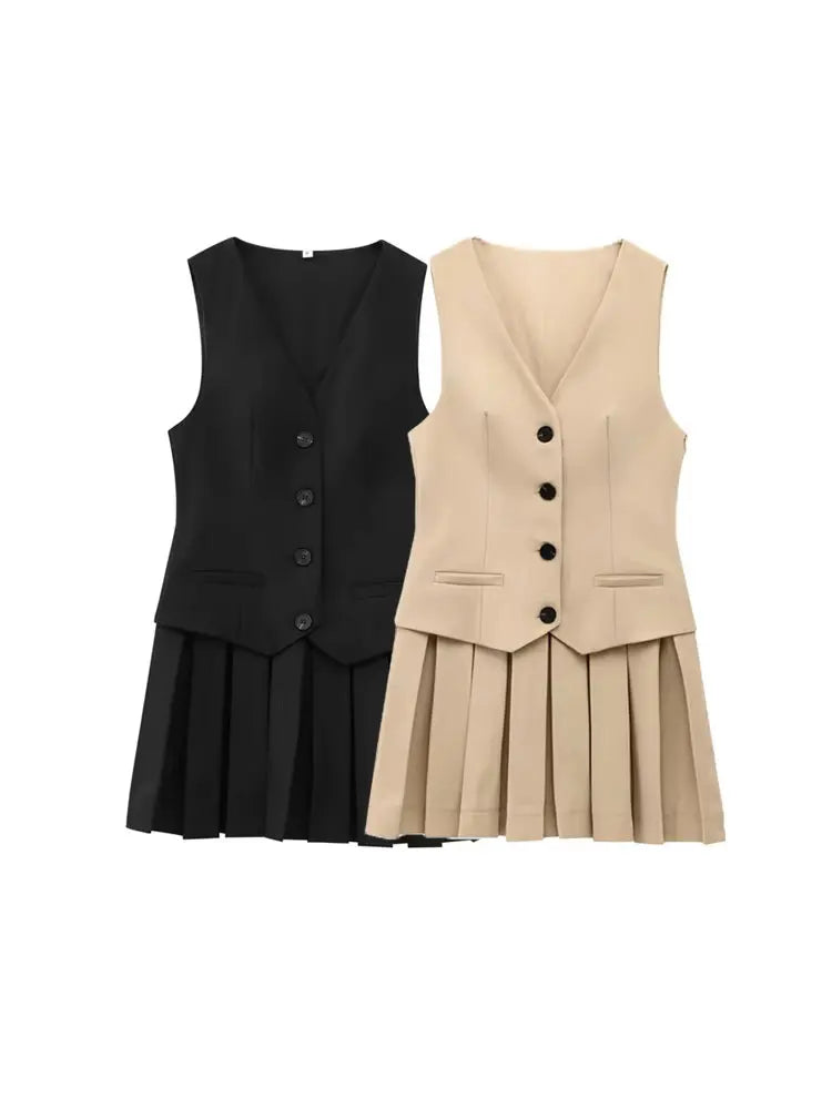 Women's V-Neck Pleated Mini Dress