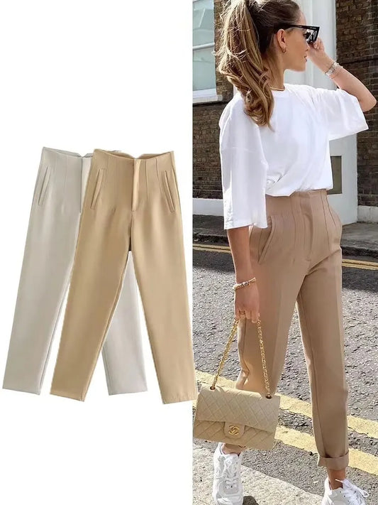 HH Women Elegant Solid Pencil Pants High Waist Pant For Women Casual Streetwear Woman Trousers Office Wear Chic Pant