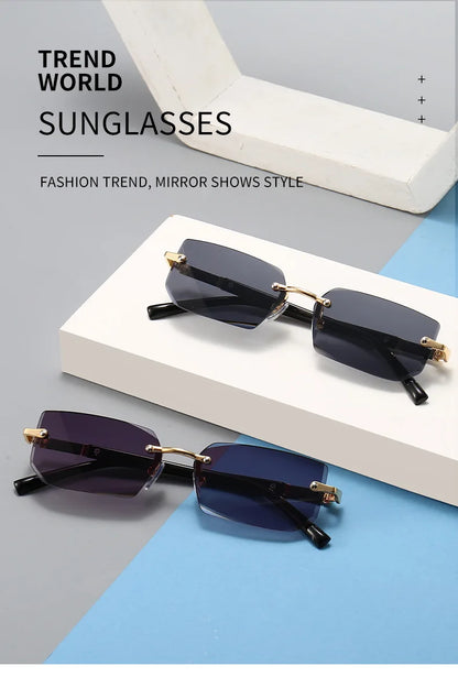 Rimless Rectangle Sunglasses – Unisex Mirror Lens