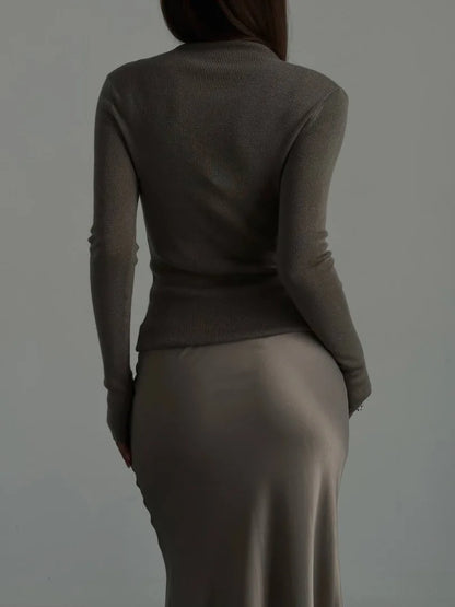 Bornladies Casual Satin Women'S Skirt Spring Summer Fashion Loose High Waist Maxi Skirts Elegant Simple Slik Fishtail Skirt