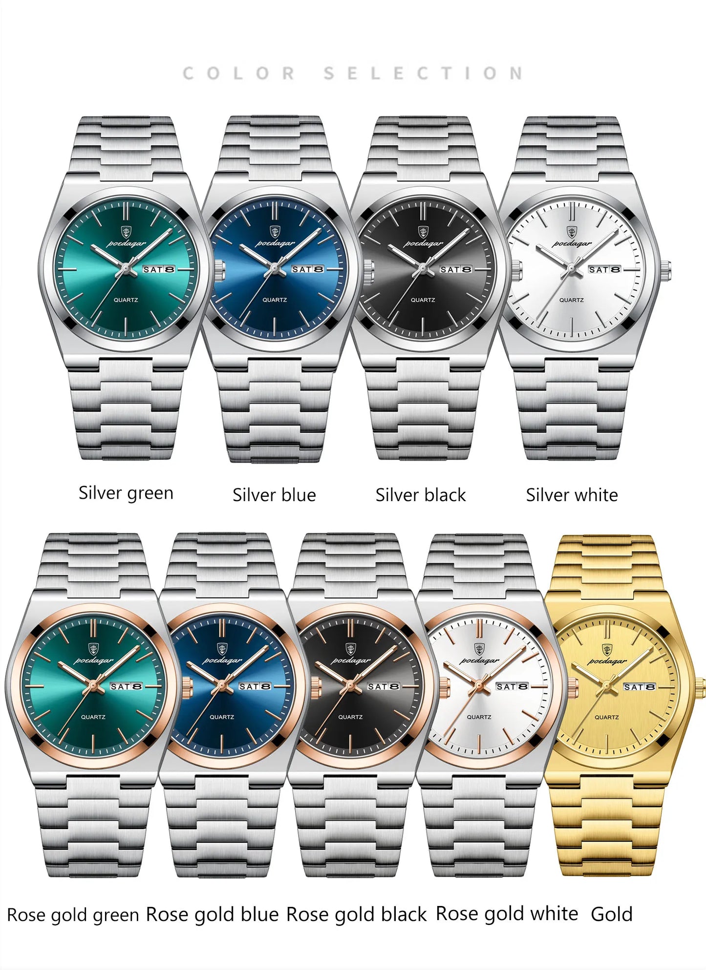 POEDAGAR Luxury Watches For Men Stainless Steel Waterproof Luminous Man Watch Date Week Fashion Casual Men's Quartz Watch Reloj