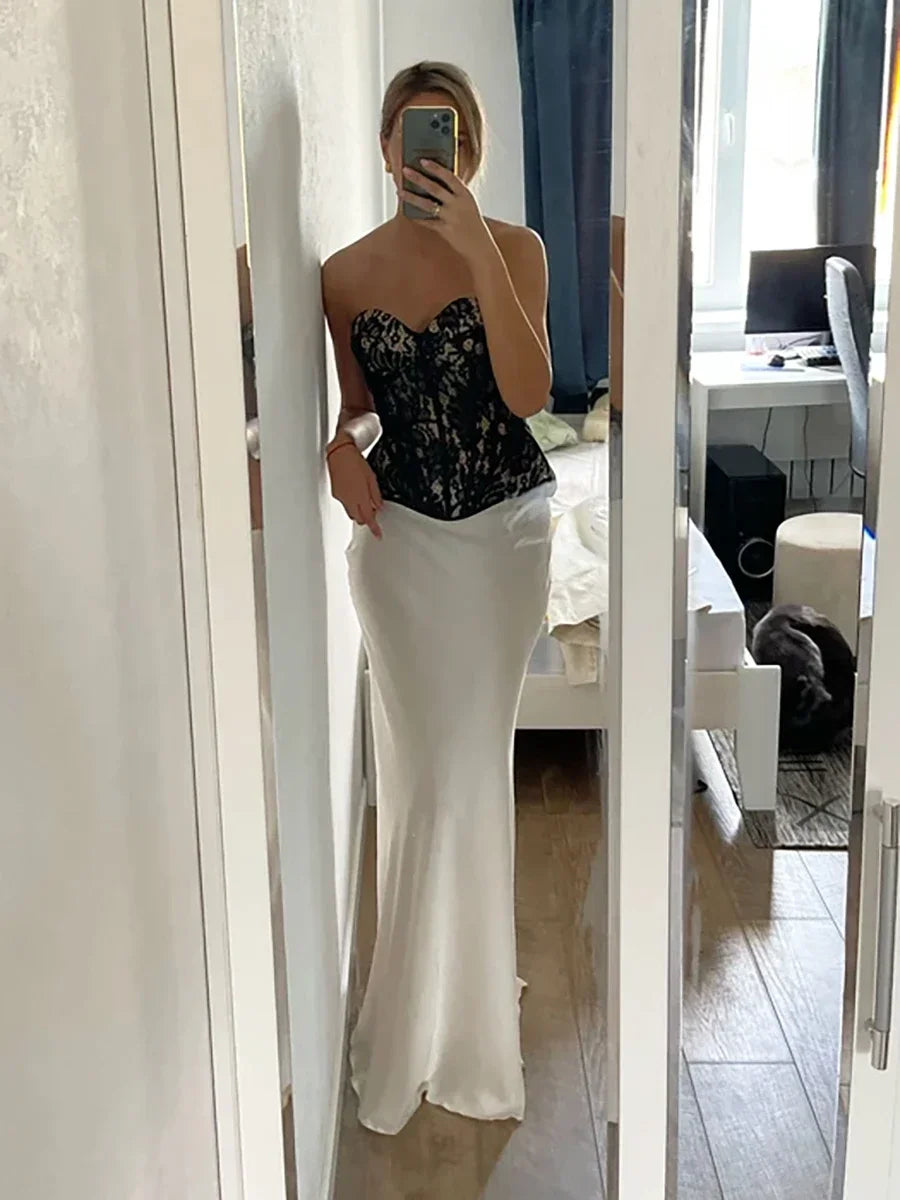 Bornladies Casual Satin Women'S Skirt Spring Summer Fashion Loose High Waist Maxi Skirts Elegant Simple Slik Fishtail Skirt