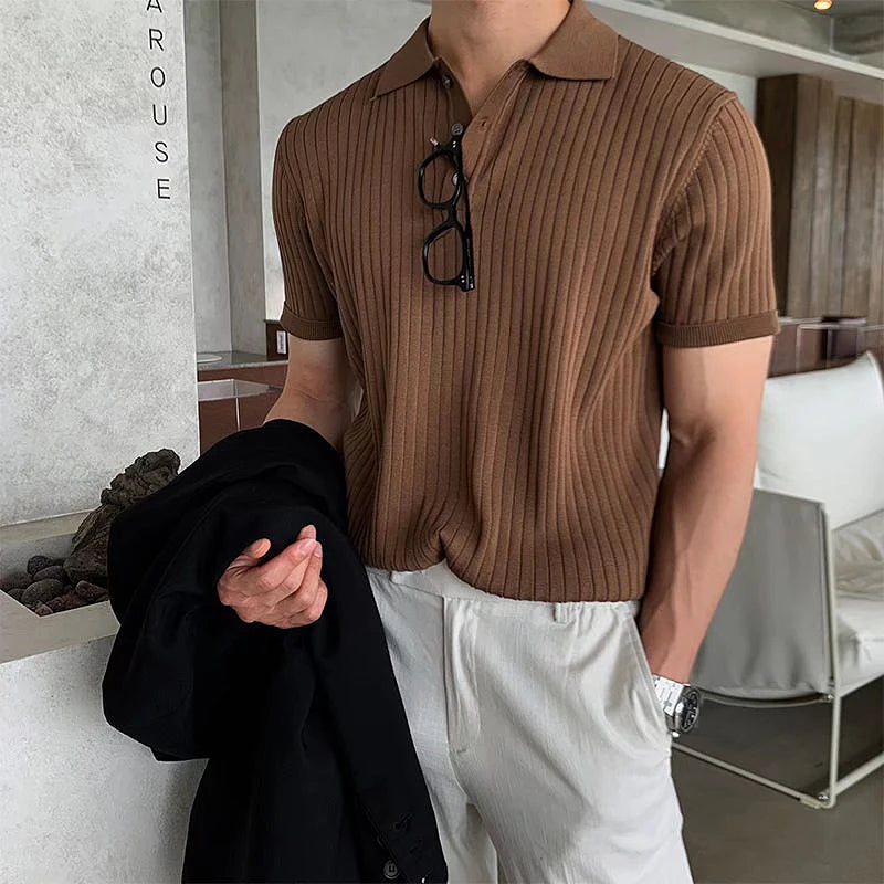 Men's Striped Knit Polo – Summer Slim Fit