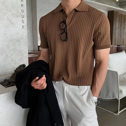 Men's Striped Knit Polo – Summer Slim Fit