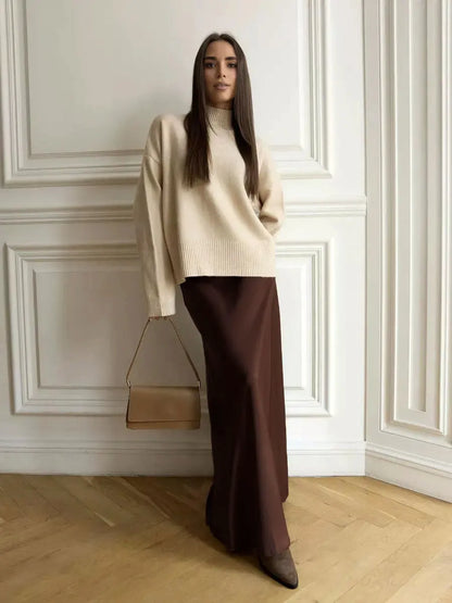 Bornladies Casual Satin Women'S Skirt Spring Summer Fashion Loose High Waist Maxi Skirts Elegant Simple Slik Fishtail Skirt