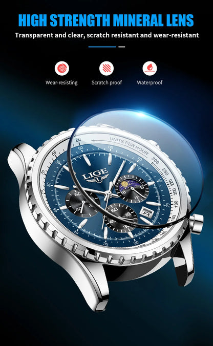 LIGE 2024 Top Brand Luxury New Men Watch Quartz Man Watches Waterproof Luminous Watch for Men Date Chronograph Sport Wristwatch