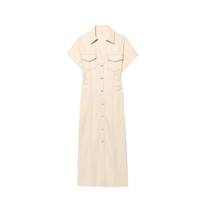 Women's Midi Dress – Slim V-Neck Pencil