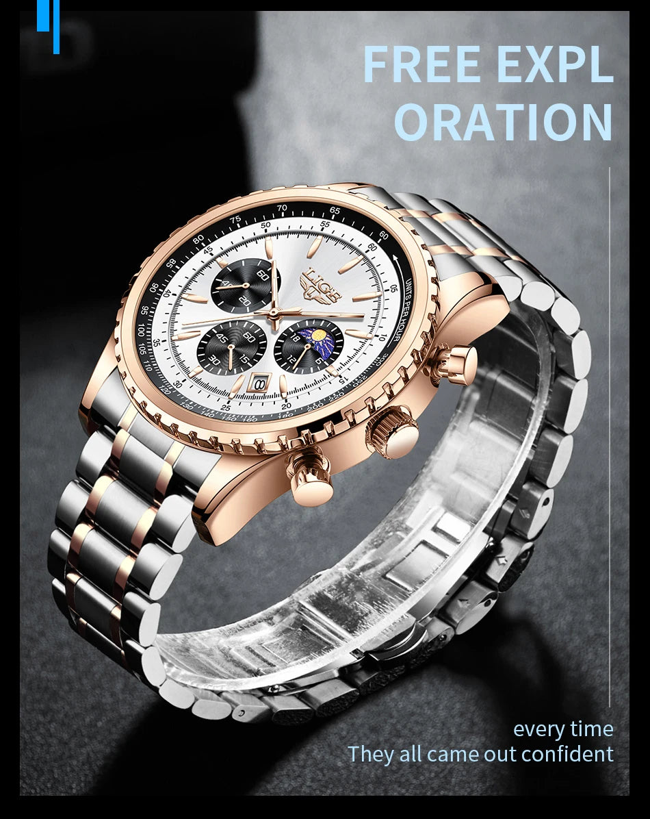 LIGE 2024 Top Brand Luxury New Men Watch Quartz Man Watches Waterproof Luminous Watch for Men Date Chronograph Sport Wristwatch