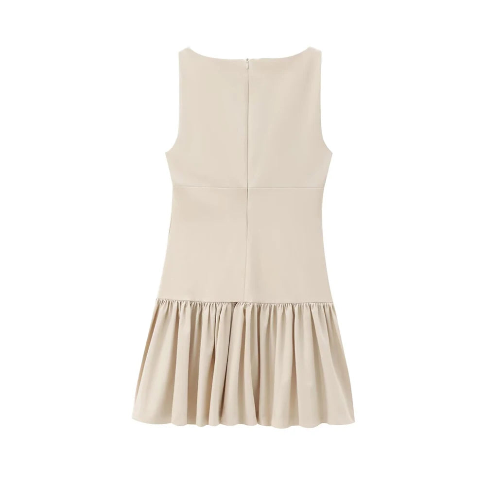 Women's Ruffled Mini Dress – Sleeveless Bow Detail
