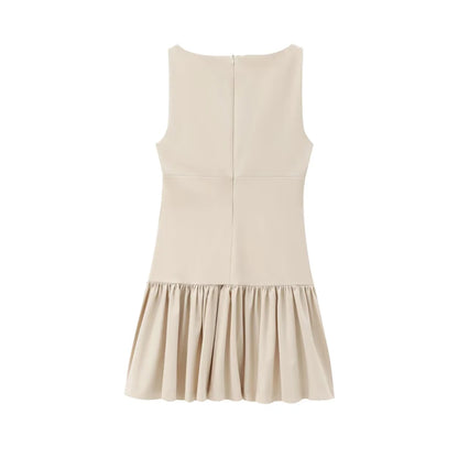 Women's Ruffled Mini Dress – Sleeveless Bow Detail