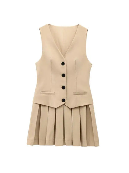 Women's V-Neck Pleated Mini Dress