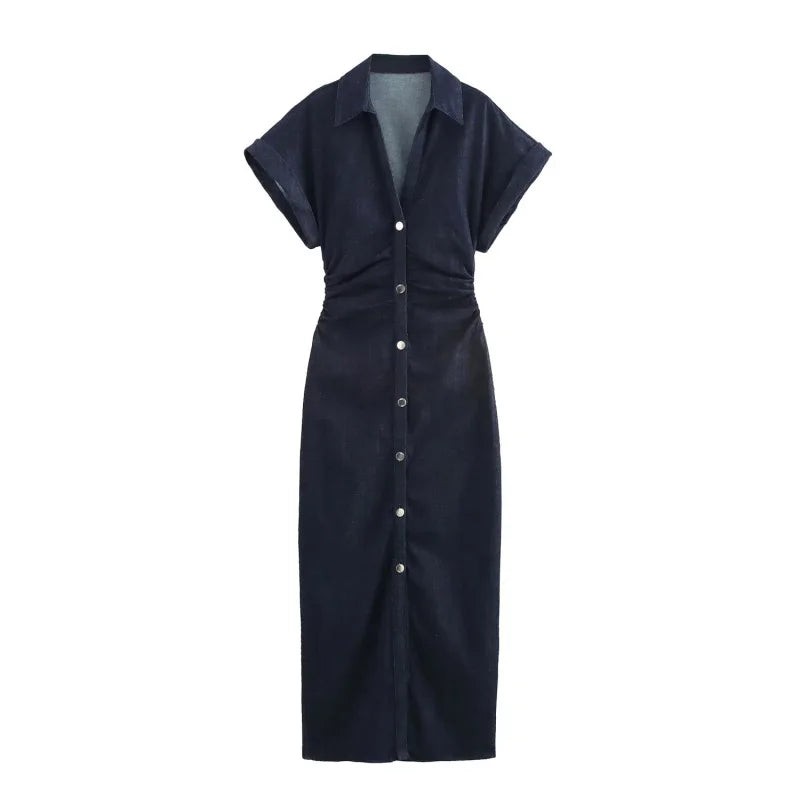 Women's Midi Dress – Slim V-Neck Pencil