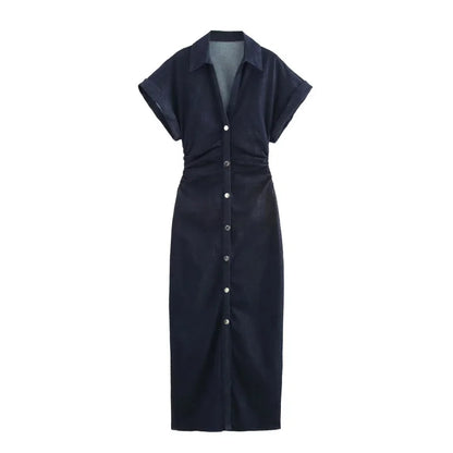 Women's Midi Dress – Slim V-Neck Pencil