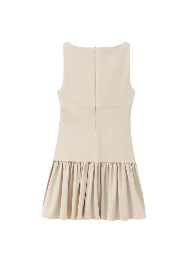 Women's Ruffled Mini Dress – Sleeveless Bow Detail
