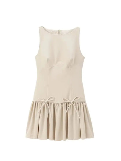 Women's Ruffled Mini Dress – Sleeveless Bow Detail