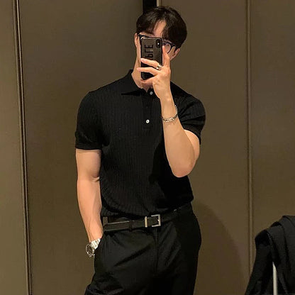 Men's Striped Knit Polo – Summer Slim Fit