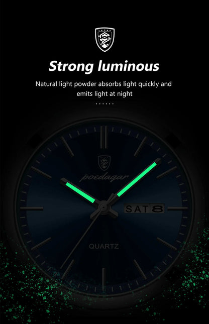 POEDAGAR Luxury Watches For Men Stainless Steel Waterproof Luminous Man Watch Date Week Fashion Casual Men's Quartz Watch Reloj