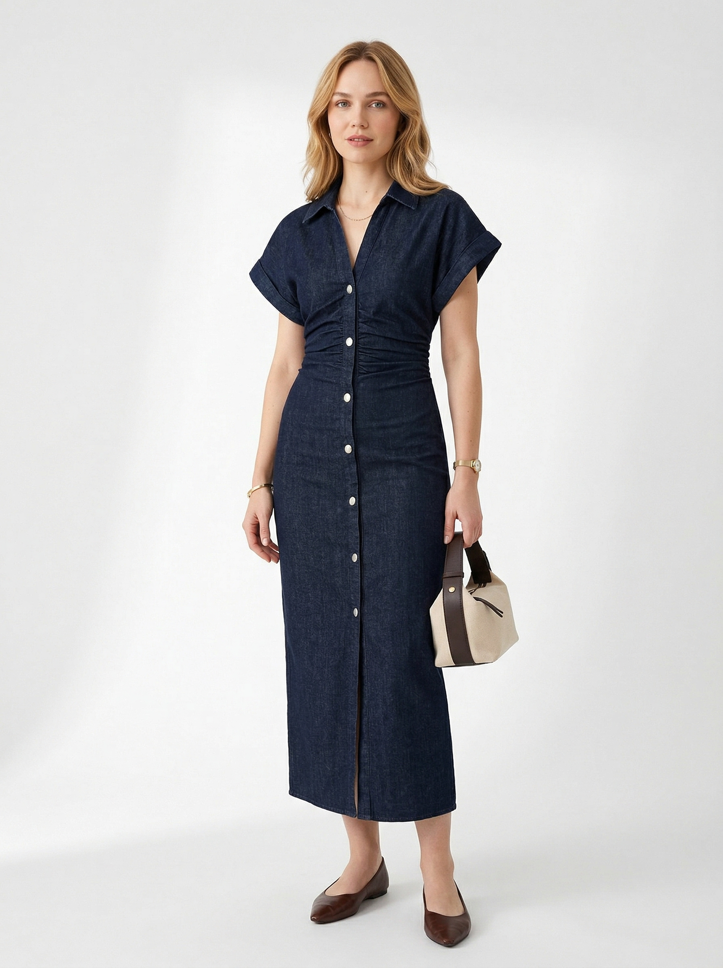 Women's Midi Dress – Slim V-Neck Pencil