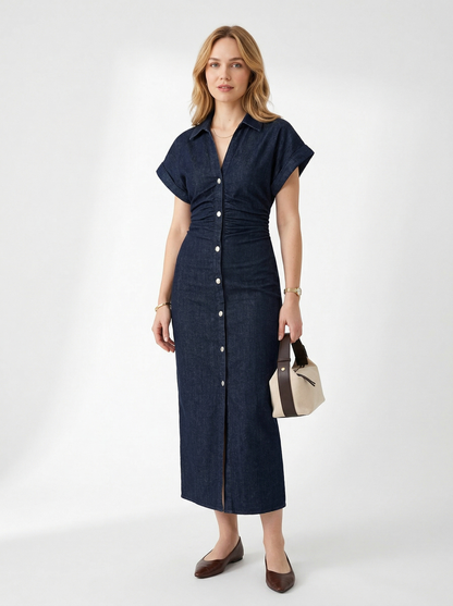 Women's Midi Dress – Slim V-Neck Pencil