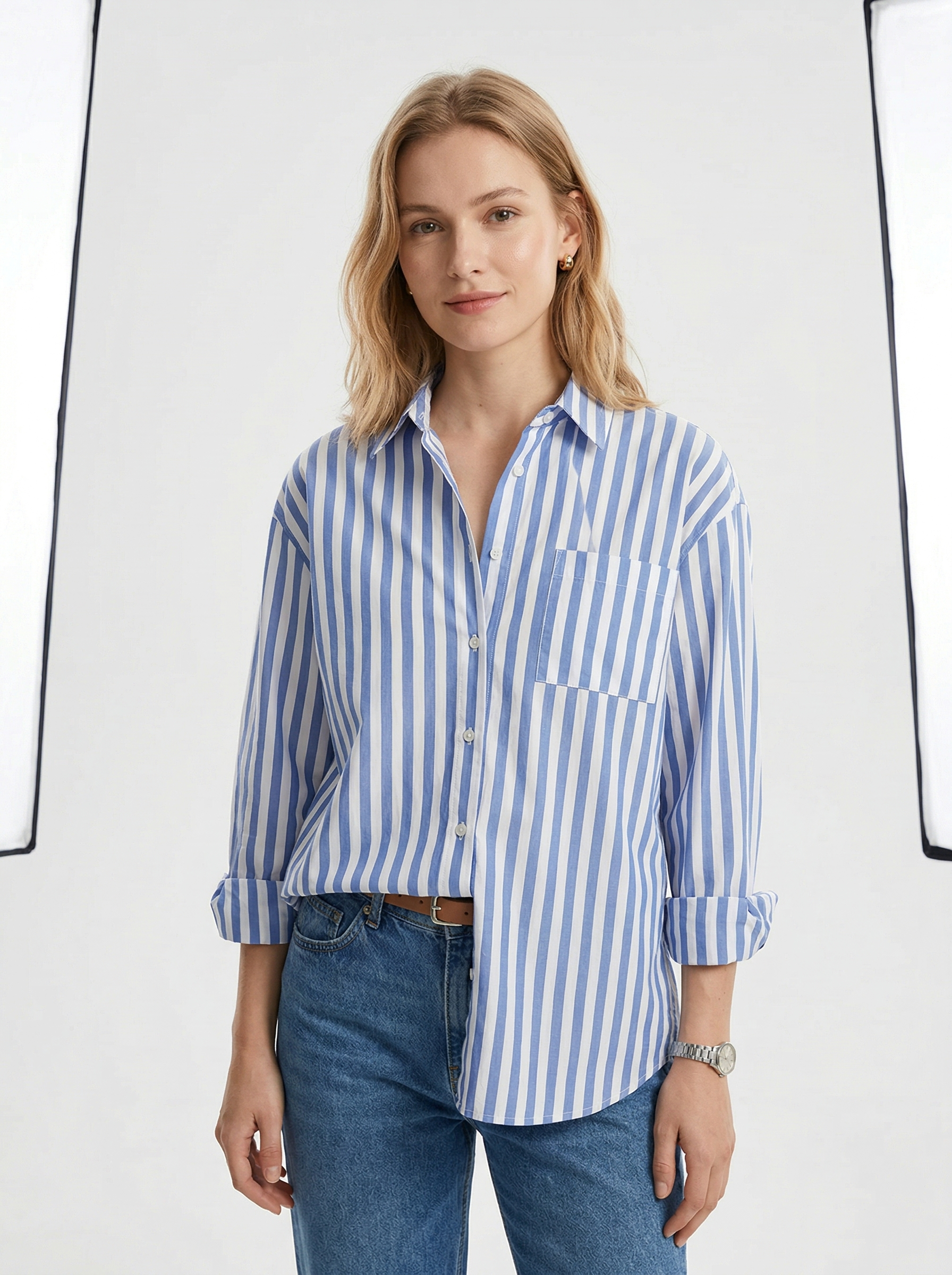 Women's Striped Polo Shirt – Puff Sleeve Top