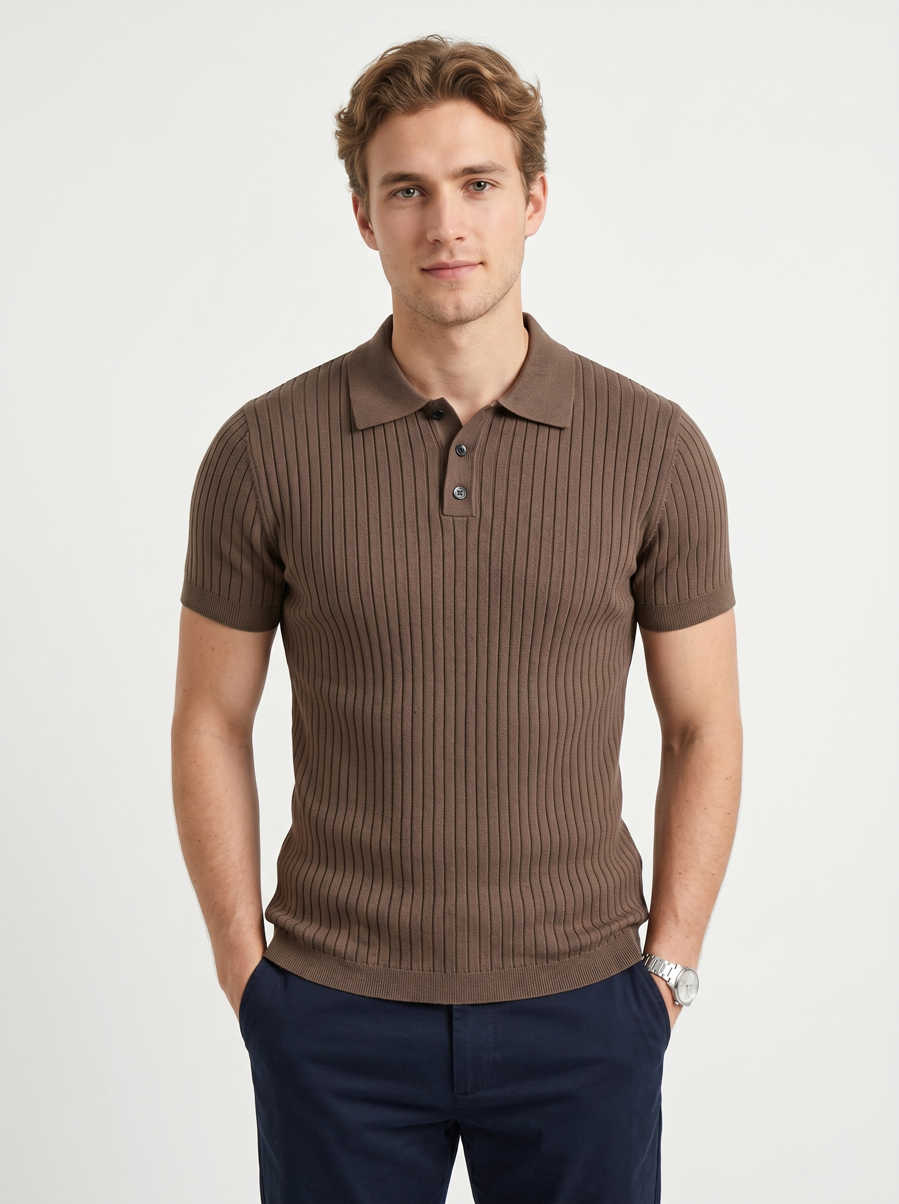 Men's Striped Knit Polo – Summer Slim Fit